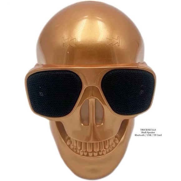 Skull Speaker Bluetooth USD TF Card Enhanced Bass Portable Wireless Speaker Gold - Picture 1 of 13